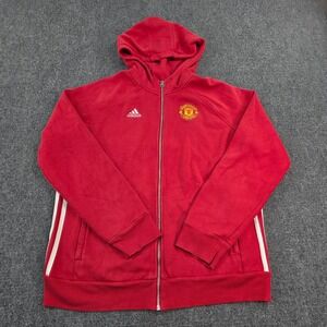 Adidas Manchester United Red‎ Full Zip Hoodie Jacket Soccer Football Mens VTG